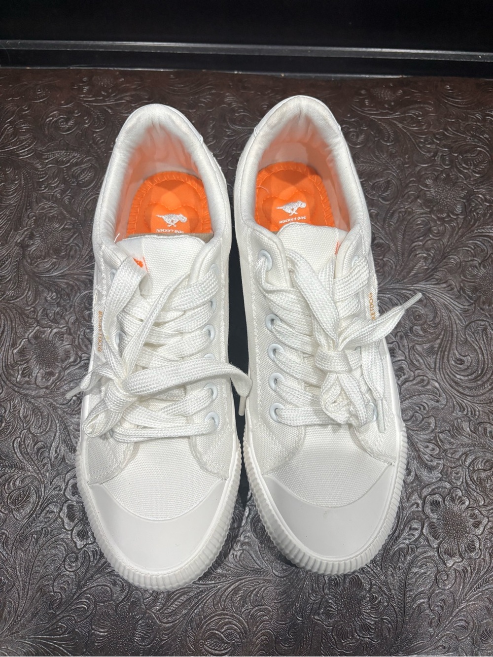 Rocket Dog White Canvas Sneakers with Orange Insole